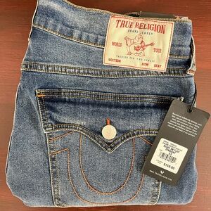 True Religion Jeans Mens Size 33x34 Ricky Sn Flap Relaxed Straight Orange Stitch